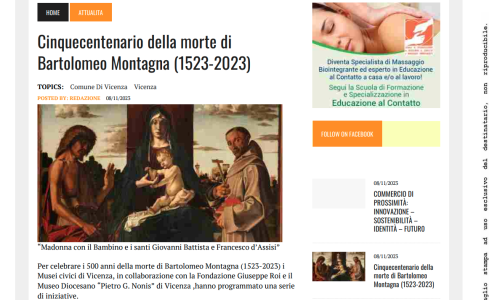 08-11-23 VenetoNews. Cinquecentenario della morte di Bartolomeo Montagna (1523-2023)