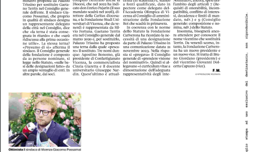 19-03-24 CORRIERE DEL VENETO - Fondazione Cariverona respinge la terna vicentina Possamai: «Consegnata in ritardo, la ripresenterò»