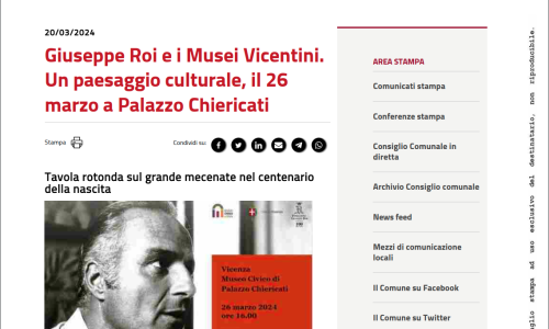 20-03-24 COMUNE.VICENZA.IT - Giuseppe Roi e i Musei Vicentini. Un paesaggio culturale, il 26 marzo a Palazzo Chiericati