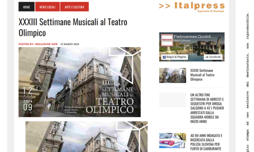 25-03-24 PADOVANEWS.IT - XXXIII Settimane Musicali al Teatro Olimpico