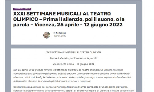 21-04-2022. XXXI SETTIMANE MUSICALI AL TEATRO OLIMPICO